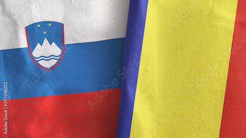 Принти на полотні Romania and Slovenia two flags textile cloth 3D rendering