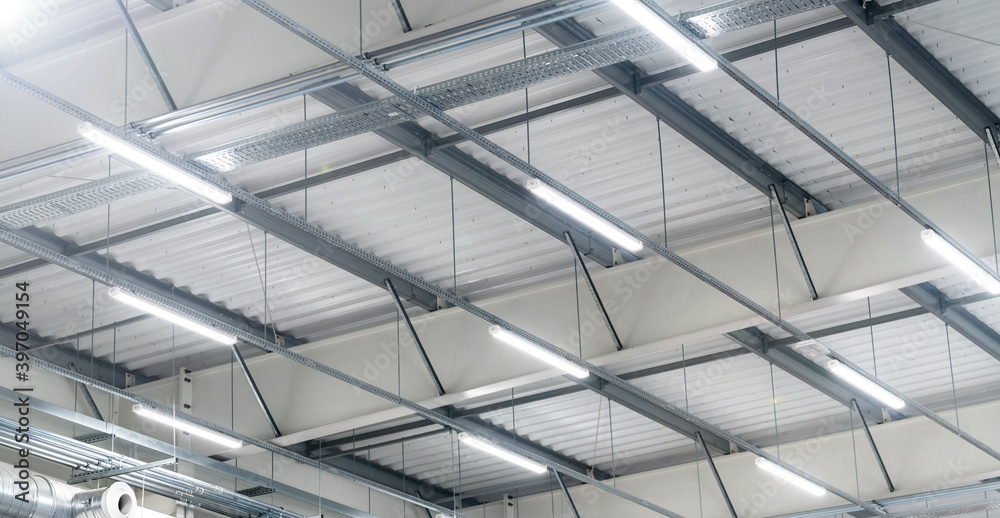 high warehouse - indoor LED lighting - obrazy, fototapety, plakaty 