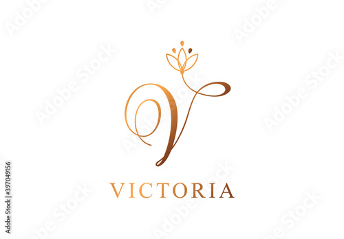 Letter V logo template. Monnogram, delicate floral design. Personal logo. Vector design.