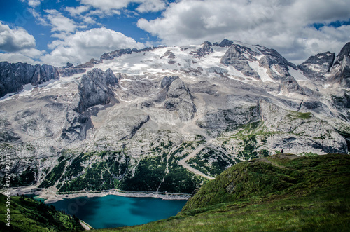 Marmolada e Lago Fedaia, Dolomiti photo