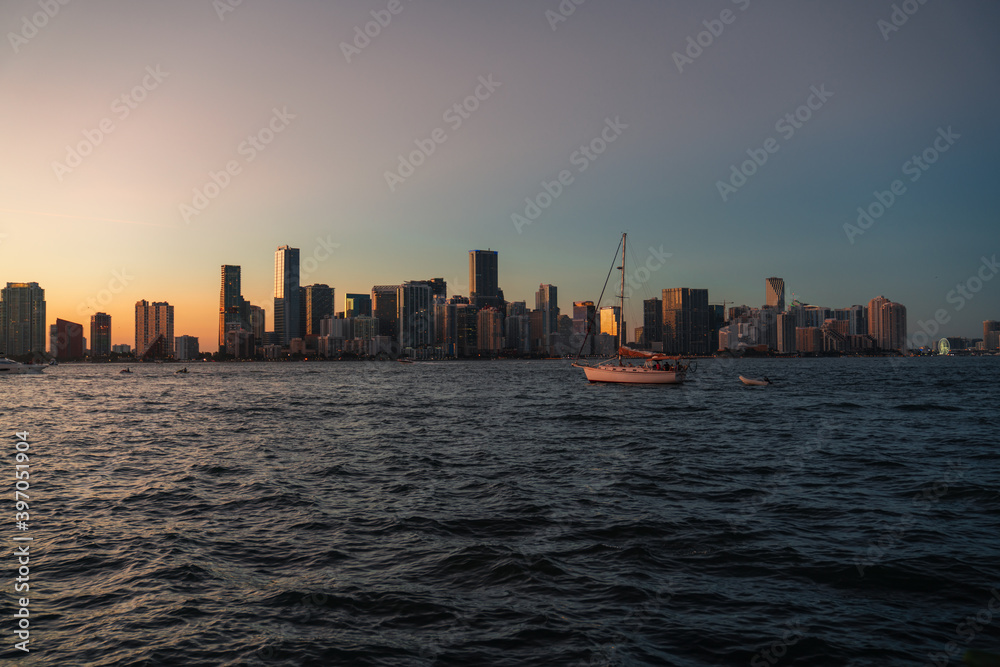 city skyline at sunset