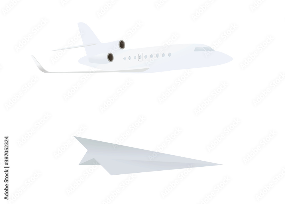 Paper and real airplane. vector Paper and real airplane. vector