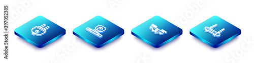 Set Isometric line Electric plug, Smart sensor, Drone flying and Router and wi-fi signal icon. Vector.