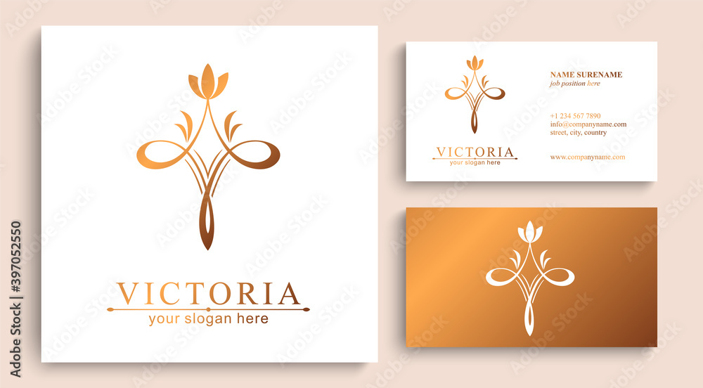 Naklejka premium Letter V logo template. Monnogram, delicate floral design. Personal logo. Vector design.