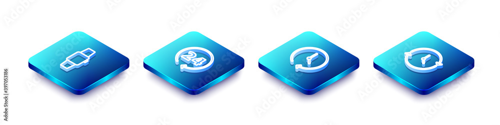 Set Isometric line Smartwatch, Clock 24 hours, and icon. Vector. Set Isometric line Smartwatch, Clock 24 hours, and icon. Vector.