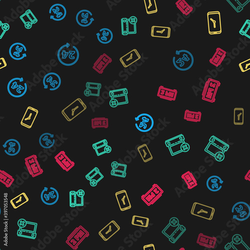 Set line Clock 24 hours, Calendar date delete, Alarm clock app mobile and Digital alarm on seamless pattern. Vector.