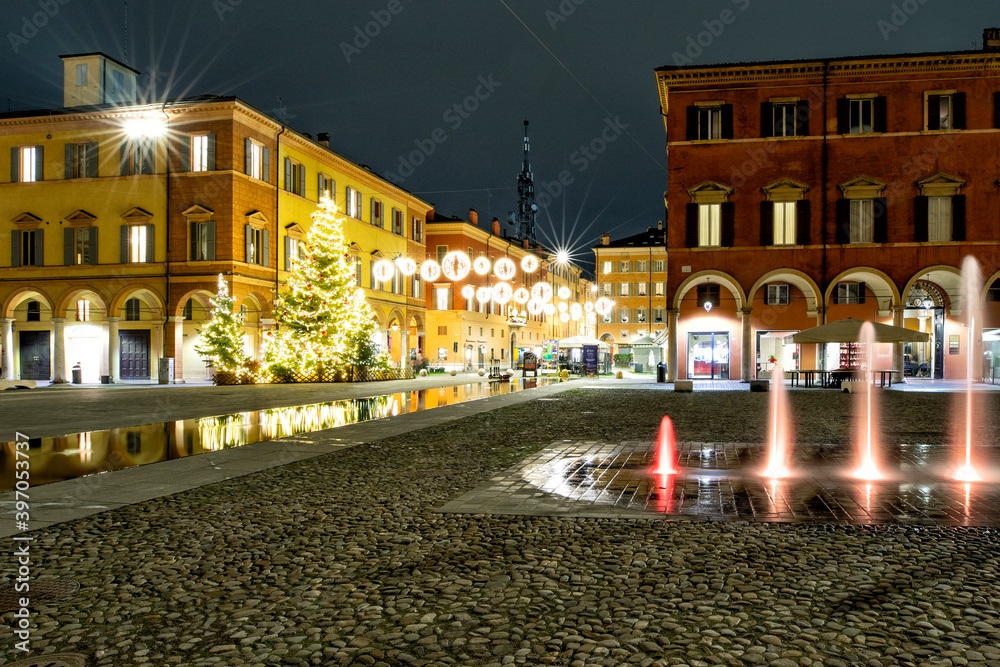 Christmas lights in a  square of Modena, Italy