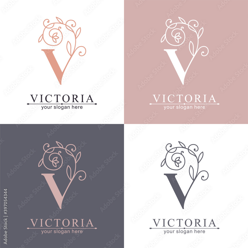Letter V logo template. Monnogram, delicate floral design. Personal logo. Vector design. Letter V logo template. Monnogram, delicate floral design. Personal logo. Vector design.
