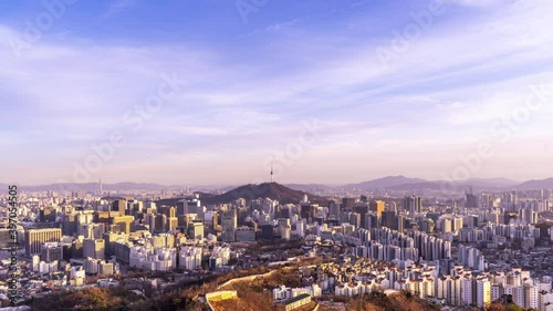 Time lapse Aerial view of Seoul city. photo