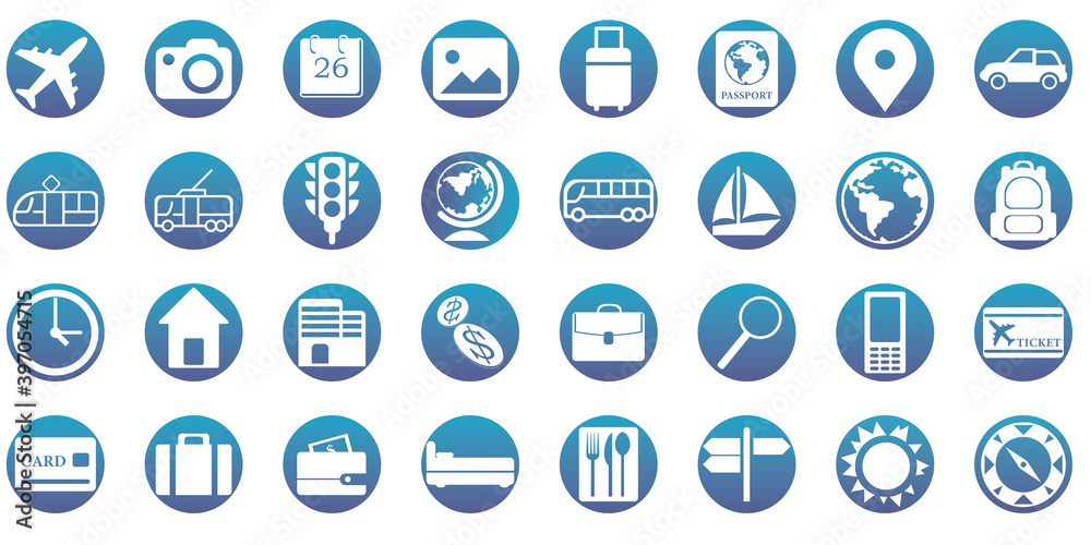 Vacation and travel icons. Simple flat illustration for business, marketing internet concept on white background. Trendy modern vector symbol for web site design or mobile app. 