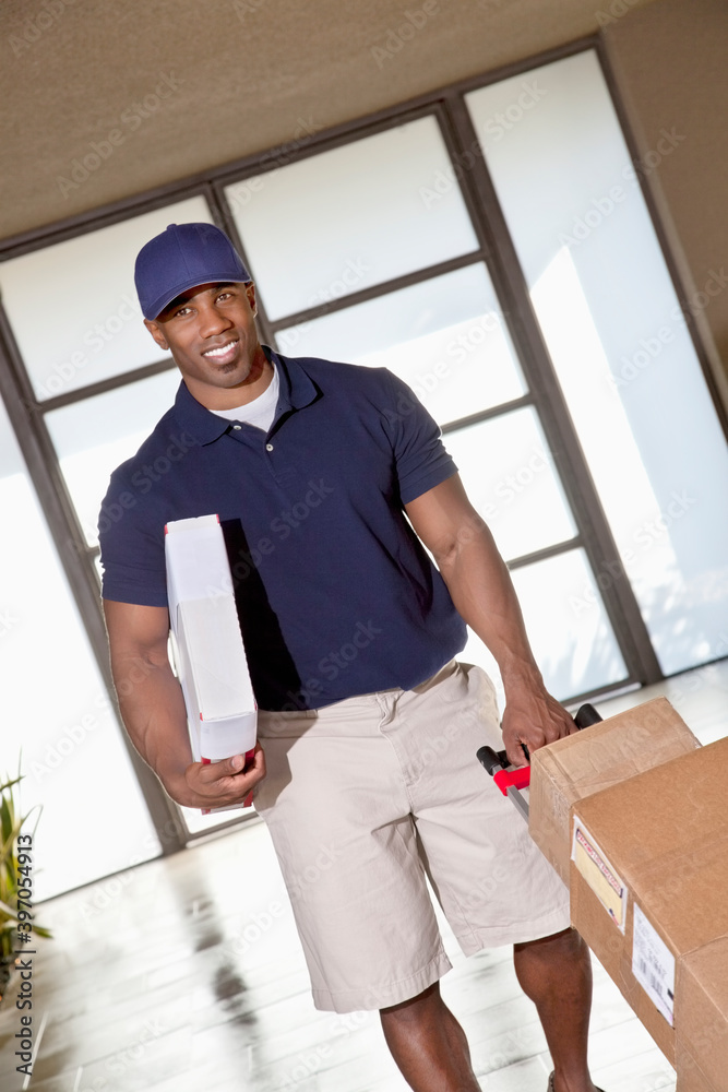 African American man with packages to deliver
