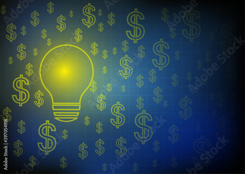 Vector : Lightbulb and dollar signs on blue background