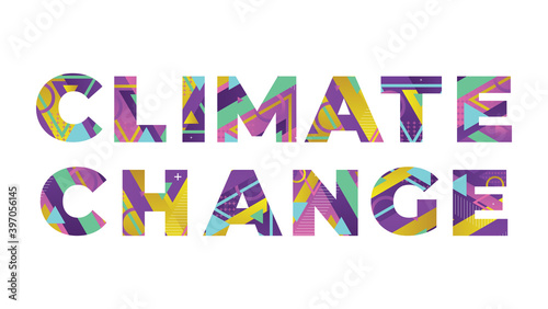 Climate Change Concept Retro Colorful Word Art Illustration