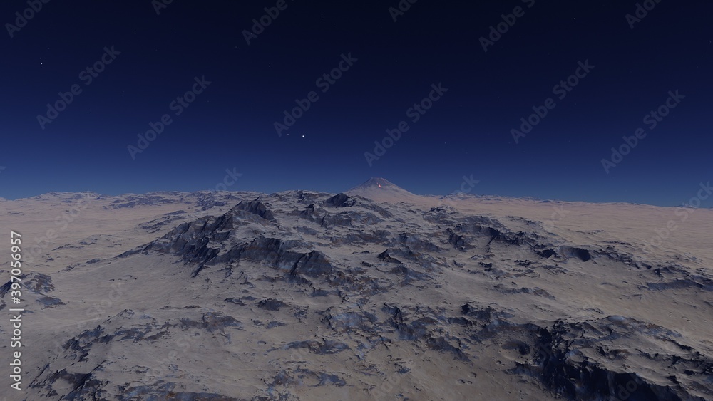 science fiction illustration, alien planet landscape, view from a beautiful planet, beautiful space background 3d render
