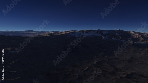science fiction illustration, alien planet landscape, view from a beautiful planet, beautiful space background 3d render 