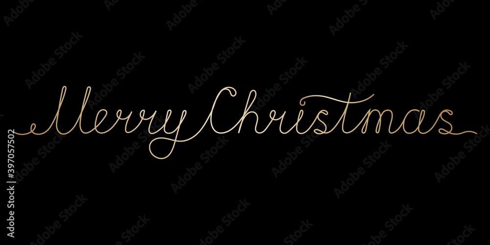 Merry Christmas handwritten continuous golden line inscription. Hand drawn lettering text on black background. Merry christmas calligraphy, brush painted letters. Vector illustration Merry Christmas handwritten continuous golden line inscription. Hand drawn lettering text on black background. Merry christmas calligraphy, brush painted letters. Vector illustration