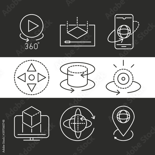 augmented reality icons set interactive simulation camera rotation line style