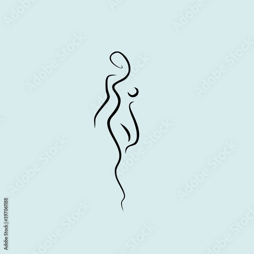 woman nude line illustration logo design vector