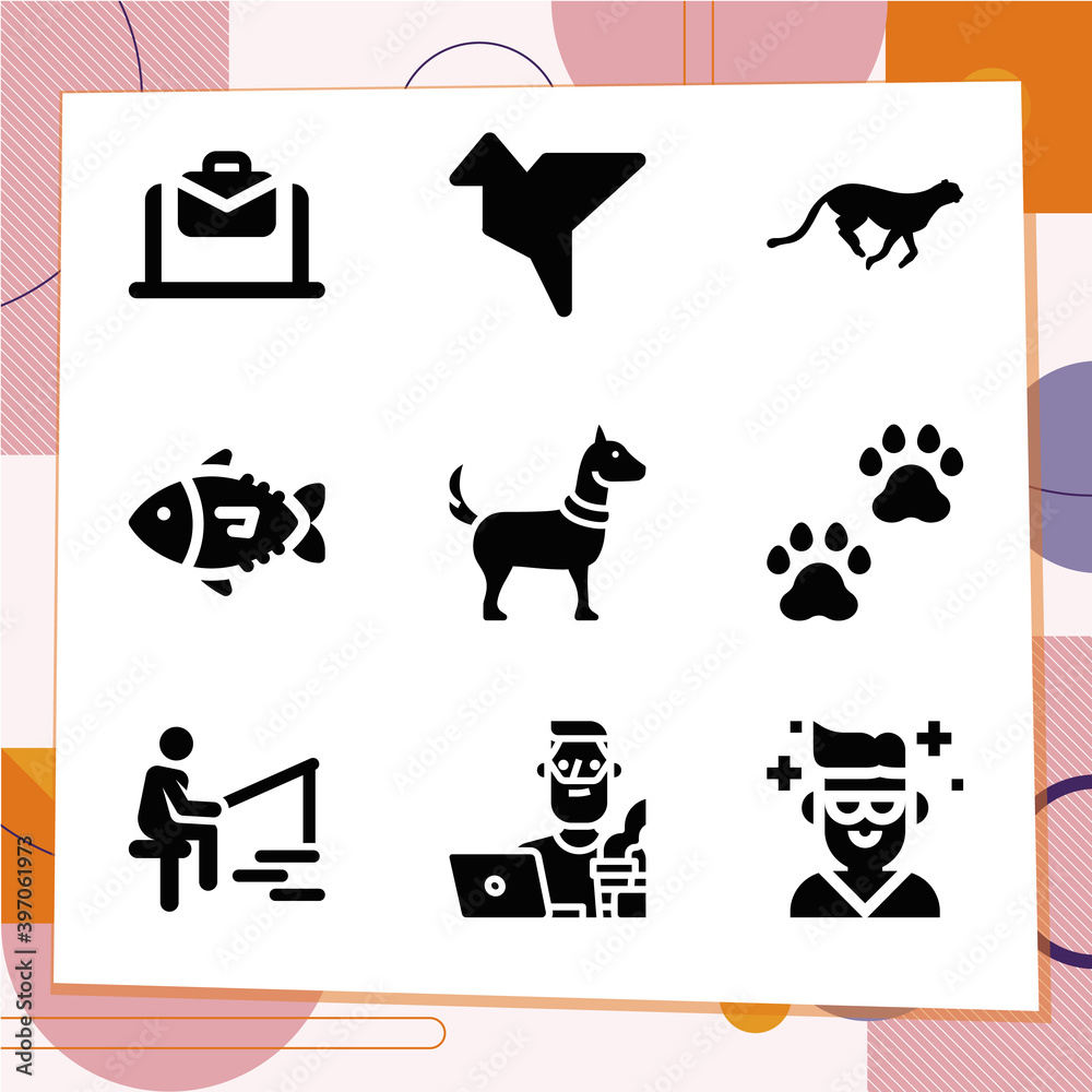 Simple set of 9 icons related to cats