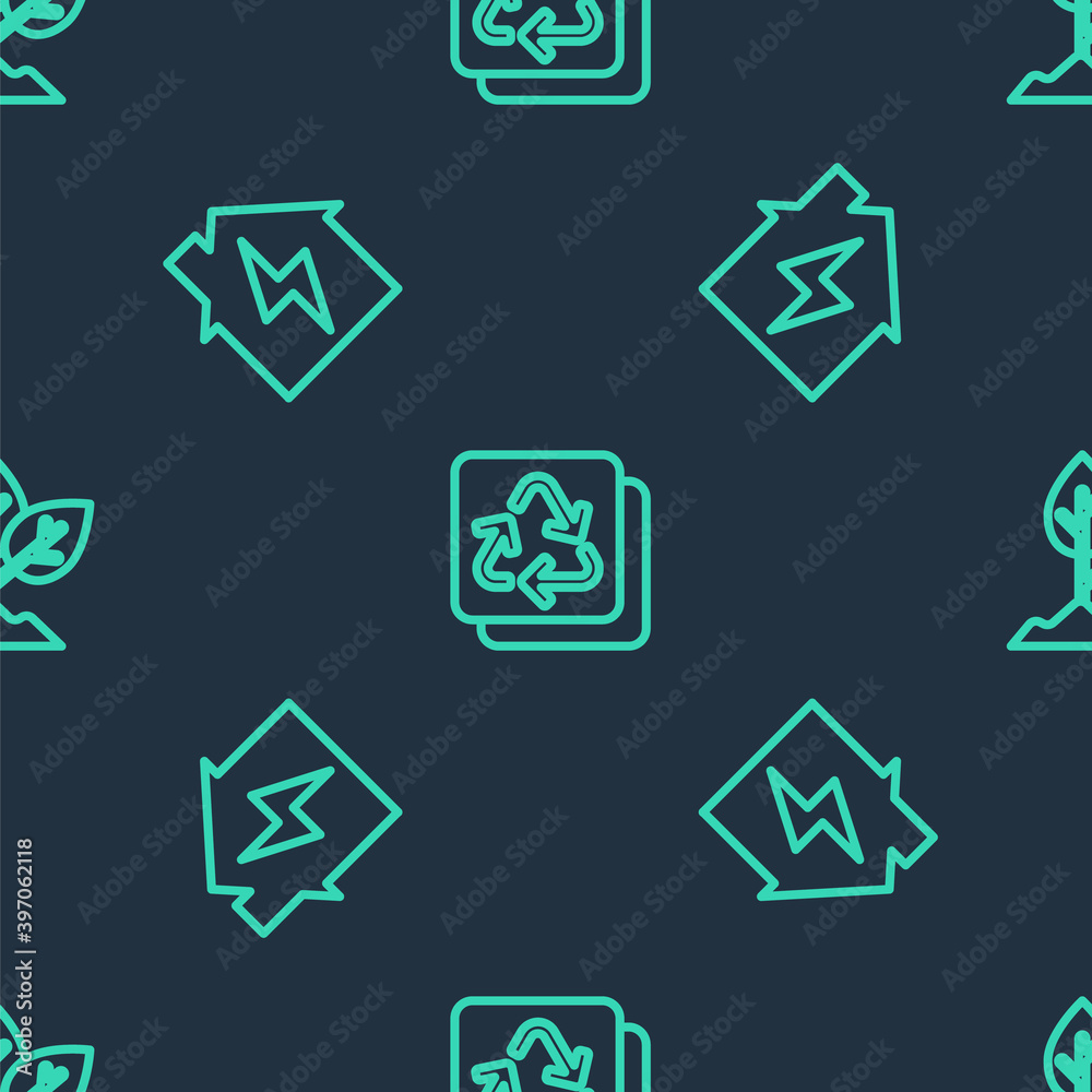 Set line Recycle, House and lightning and Plant on seamless pattern. Vector. Set line Recycle, House and lightning and Plant on seamless pattern. Vector.