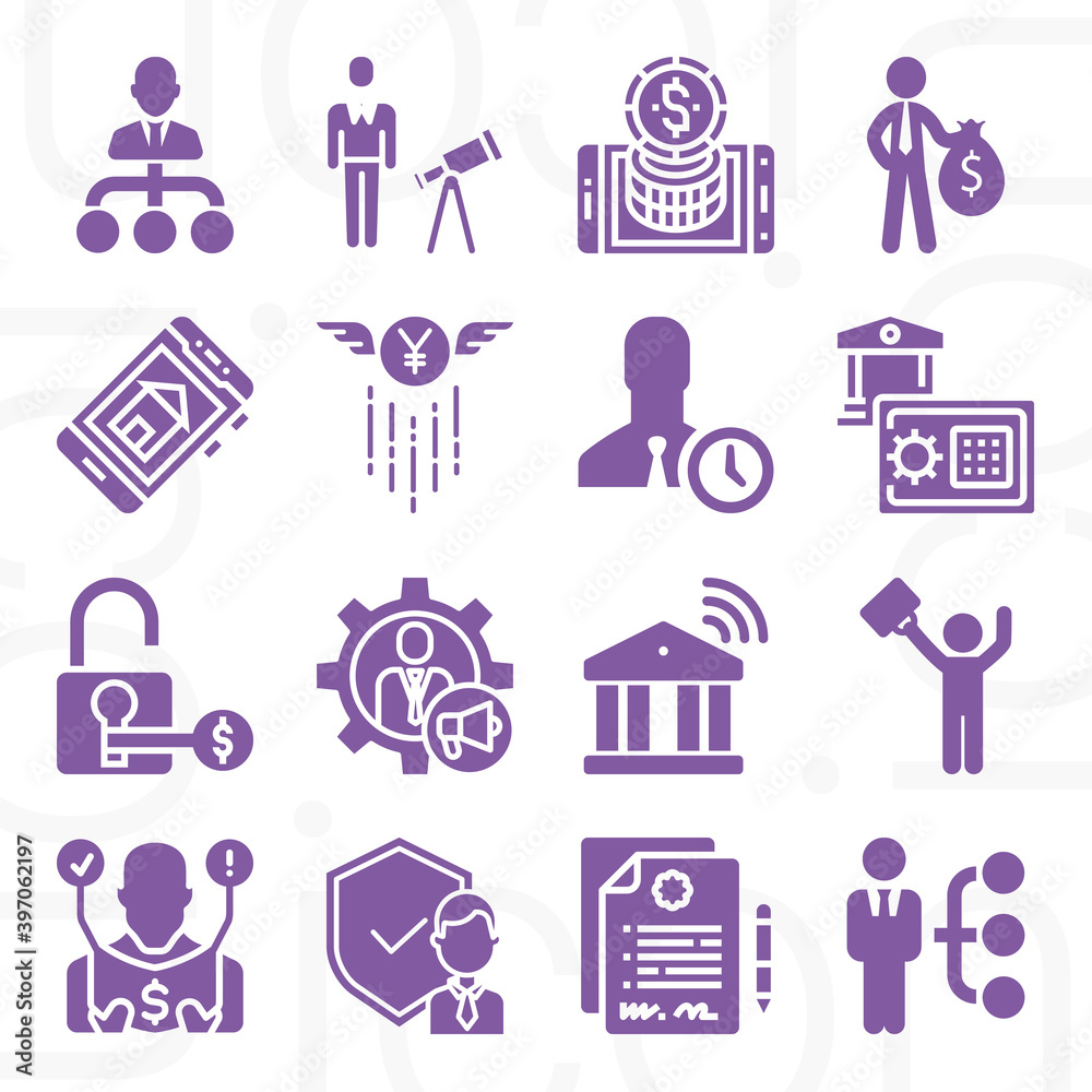 16 pack of banker filled web icons set 16 pack of banker filled web icons set