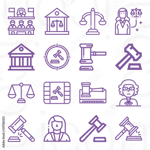 16 pack of trial court  lineal web icons set