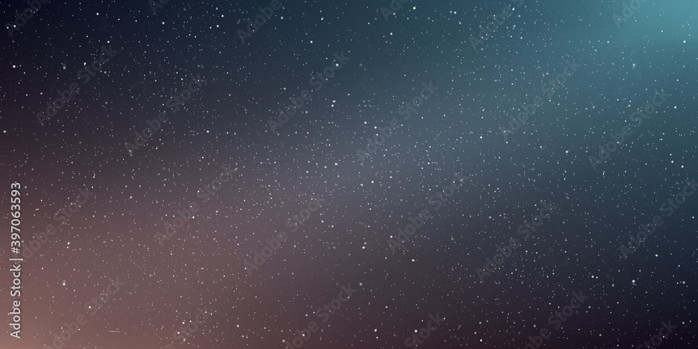 Realistic starry nights with bright shining stars in the gradient sky. Vector illustration.