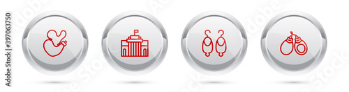 Set line Spanish wineskin, Prado museum, Earrings and Castanets. Silver circle button. Vector.