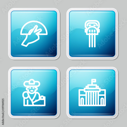 Set line Fan flamenco, Peineta, Bullfight, matador and Prado museum icon. Vector.