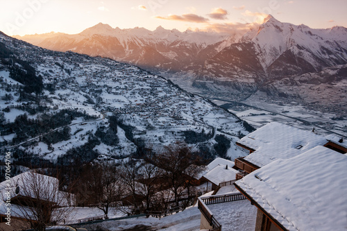 Winter sunrise in the Alps photo