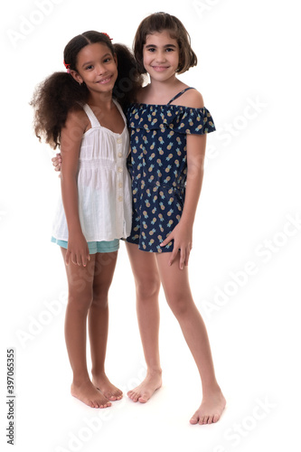 Two friendly small girls - Hispanic and african-american