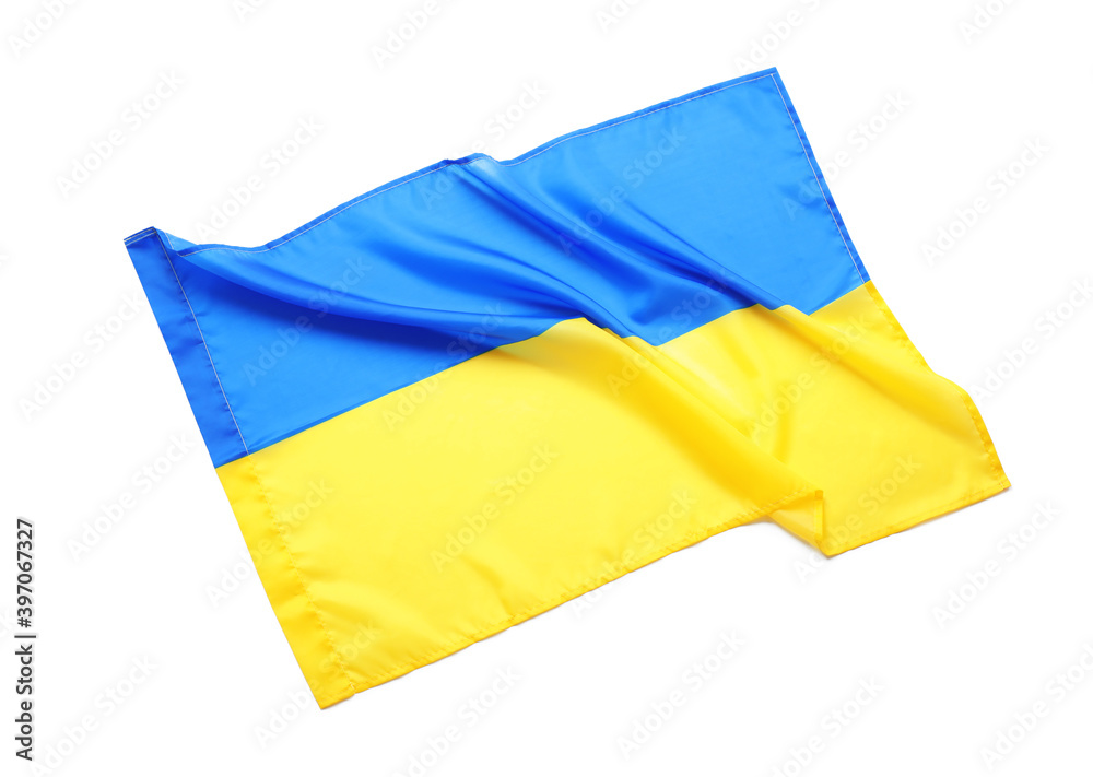 National flag of Ukraine isolated on white, top view National flag of Ukraine isolated on white, top view