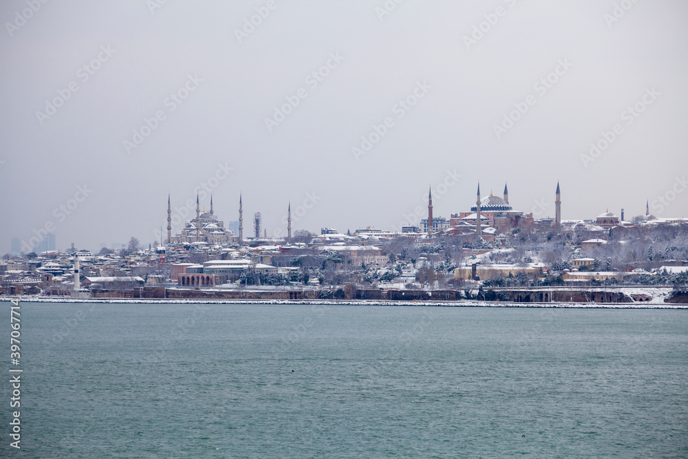 Historical peninsula in winter day  in Istanbul, Turkey