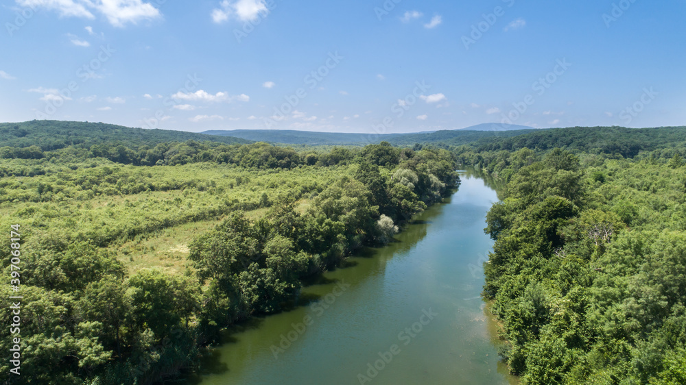 Aerial view of river and beautiful forest. Veleka River in Bulgaria Aerial view of river and beautiful forest. Veleka River in Bulgaria