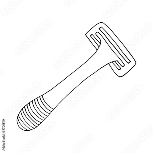 shaving machine icon, sticker. sketch hand drawn doodle. vector monochrome minimalism. shave, razor, blade.