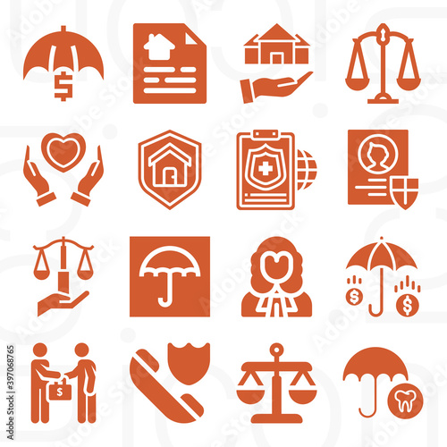 16 pack of policy  filled web icons set