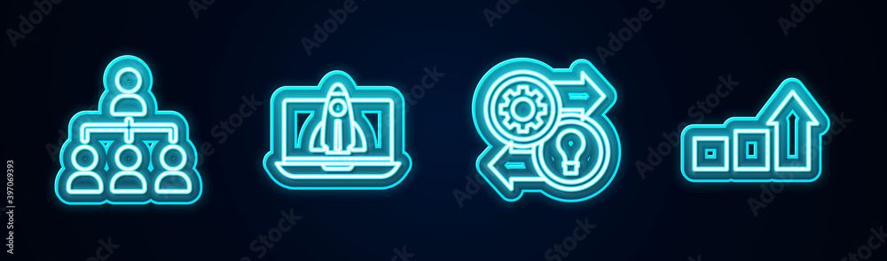 Set line Hierarchy organogram chart, Startup project concept, Human resources and Financial growth. Glowing neon icon. Vector. Set line Hierarchy organogram chart, Startup project concept, Human resources and Financial growth. Glowing neon icon. Vector.
