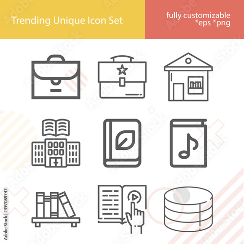 Simple set of librarian related lineal icons.