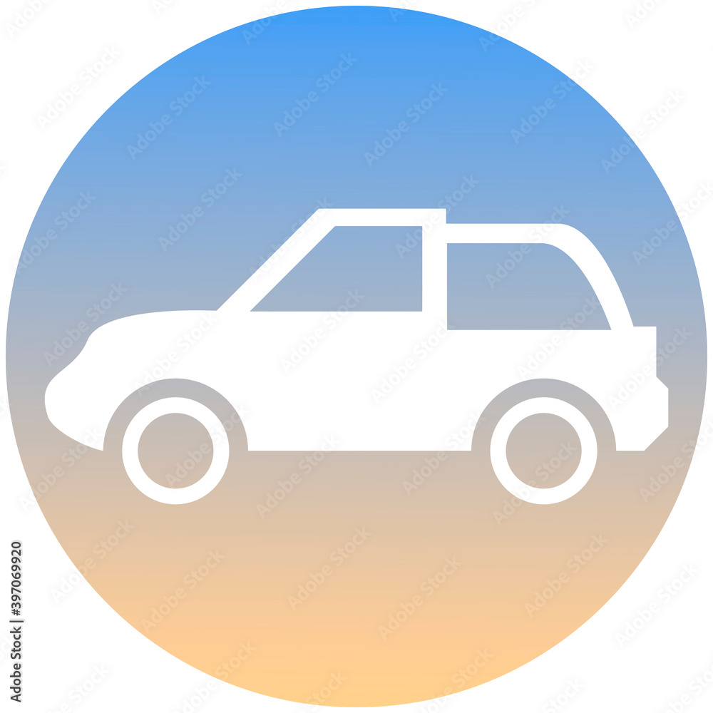 Car symbol of a set. White car icon, on gradient button. Use for banner, card, poster, brochure, banner, app, web design. Easy to edit. Vector illustration - EPS10.