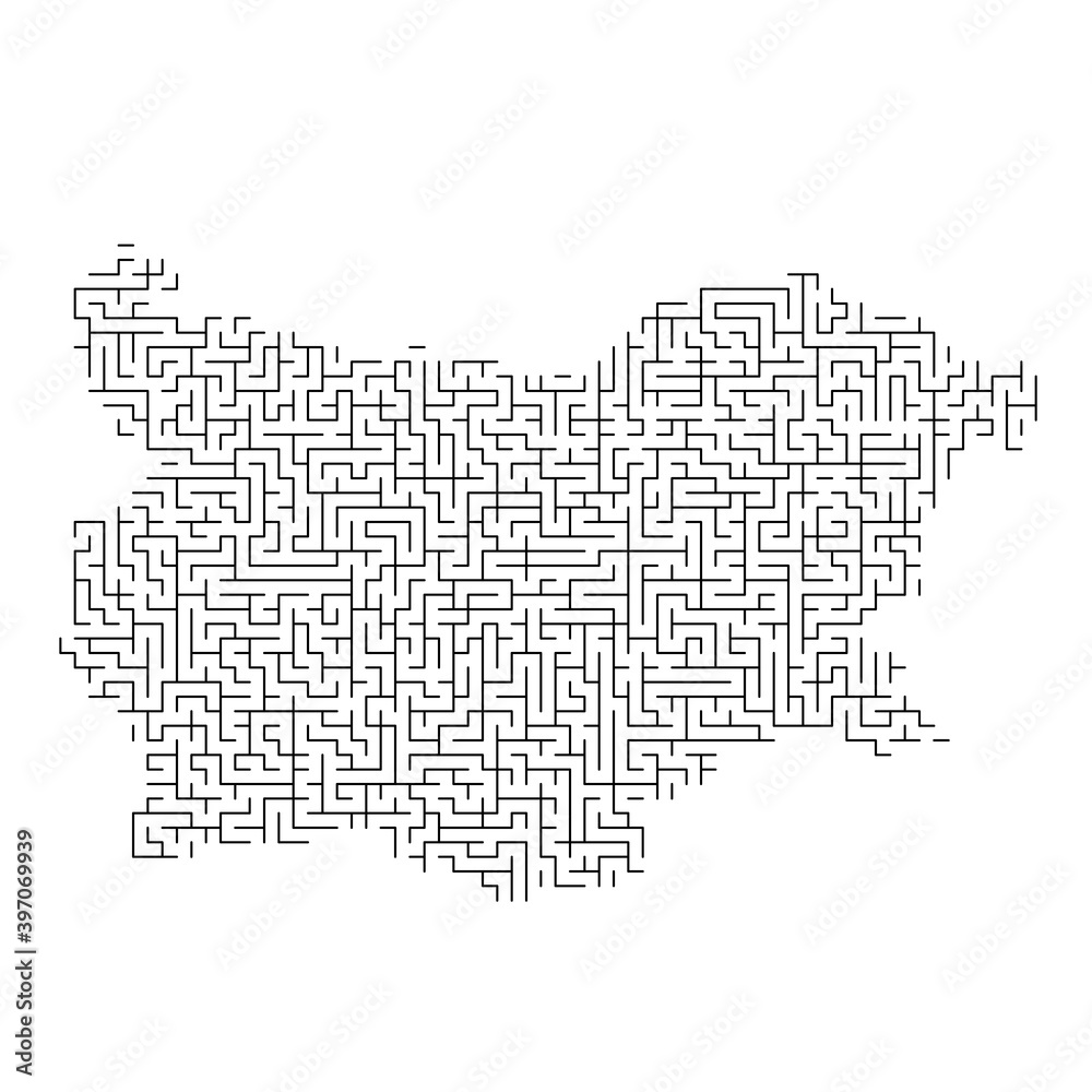 Bulgaria map from black pattern of the maze grid. Vector illustration.