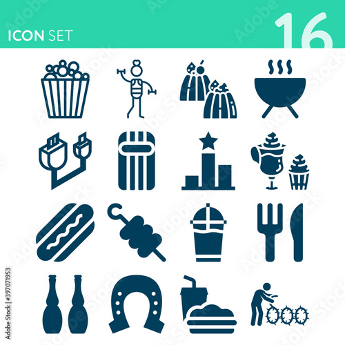 Simple set of 16 icons related to hay