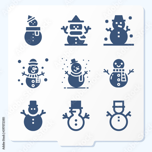 Canvastavla Simple set of 9 icons related to snowman