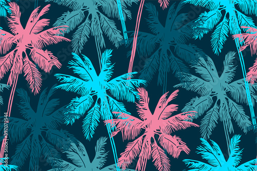 Stylish summer seamless pattern with palm trees.