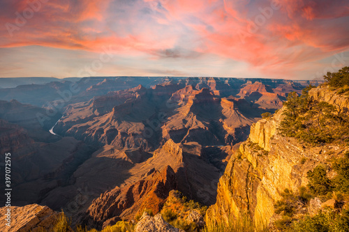 Sunset at the Grand Canyon's Mojave Point Overlook. Grand Canyon at sunset, Arizona. United States