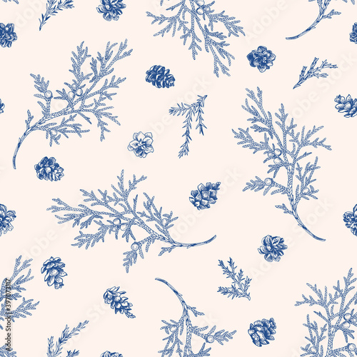 Seamless blue floral winter pattern.