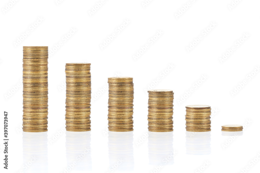 Savings. Investment concept with golden coins. Isolated on white background Savings. Investment concept with golden coins. Isolated on white background