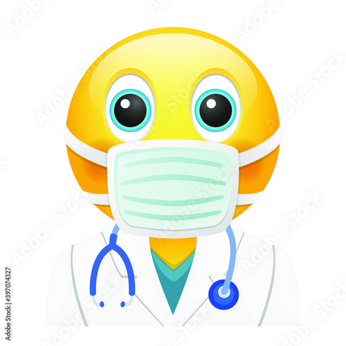 Doctor Medical Mask Emoji Kawaii Face. Vector Design Art Trendy Communication. Chat Elements. Doctor Virus Protection.