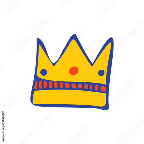 Vector isolated colorful decorative illustration of lined ornamental yellow crown.