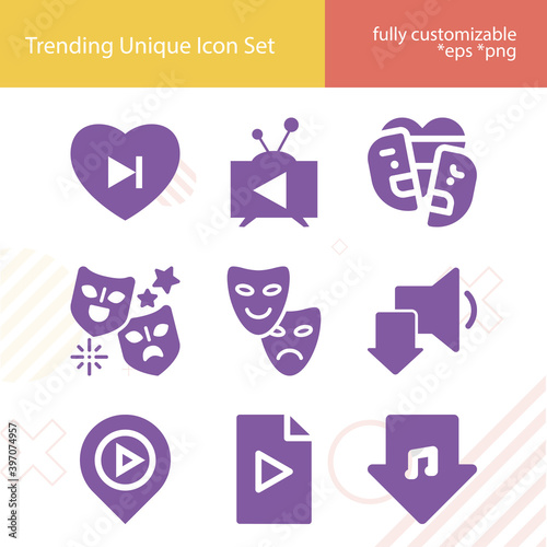 Simple set of stage direction related filled icons.