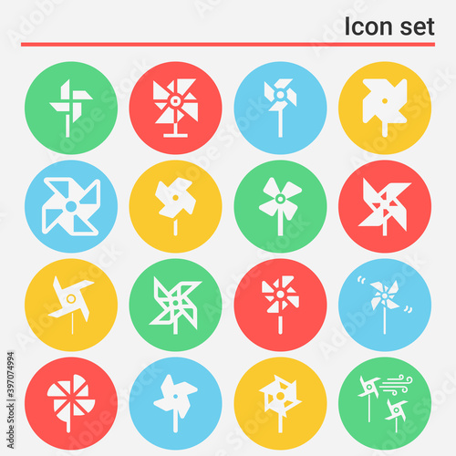 16 pack of pinwheel  filled web icons set